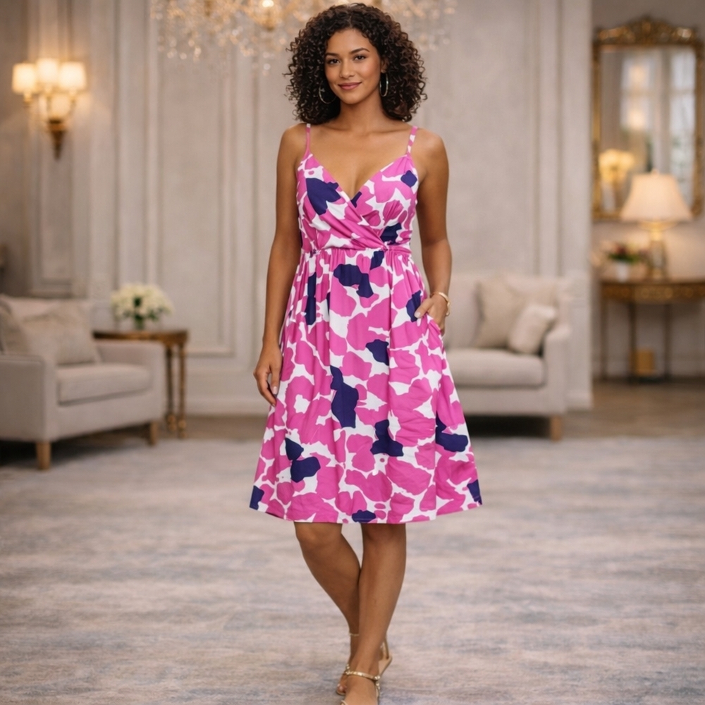 YUMI KIM Anthropologie Pink Abstract Cami Dress Fit Flare LARGE Women’s‎ S1910